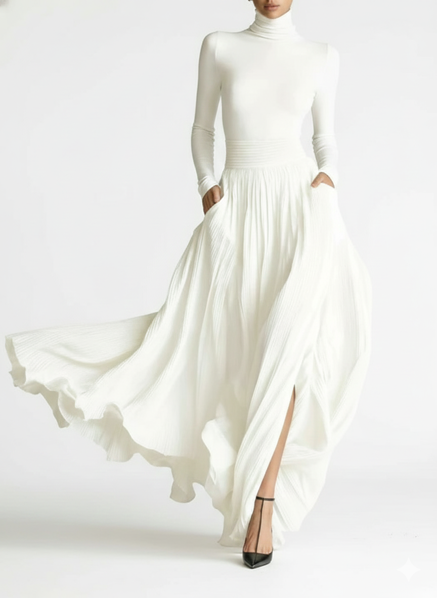 Lucía - Conjunto de falda plisada y camiseta ajustada de manga larga