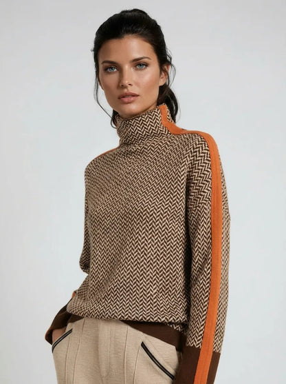 Susana™ - Jersey de cuello alto con rayas en contraste