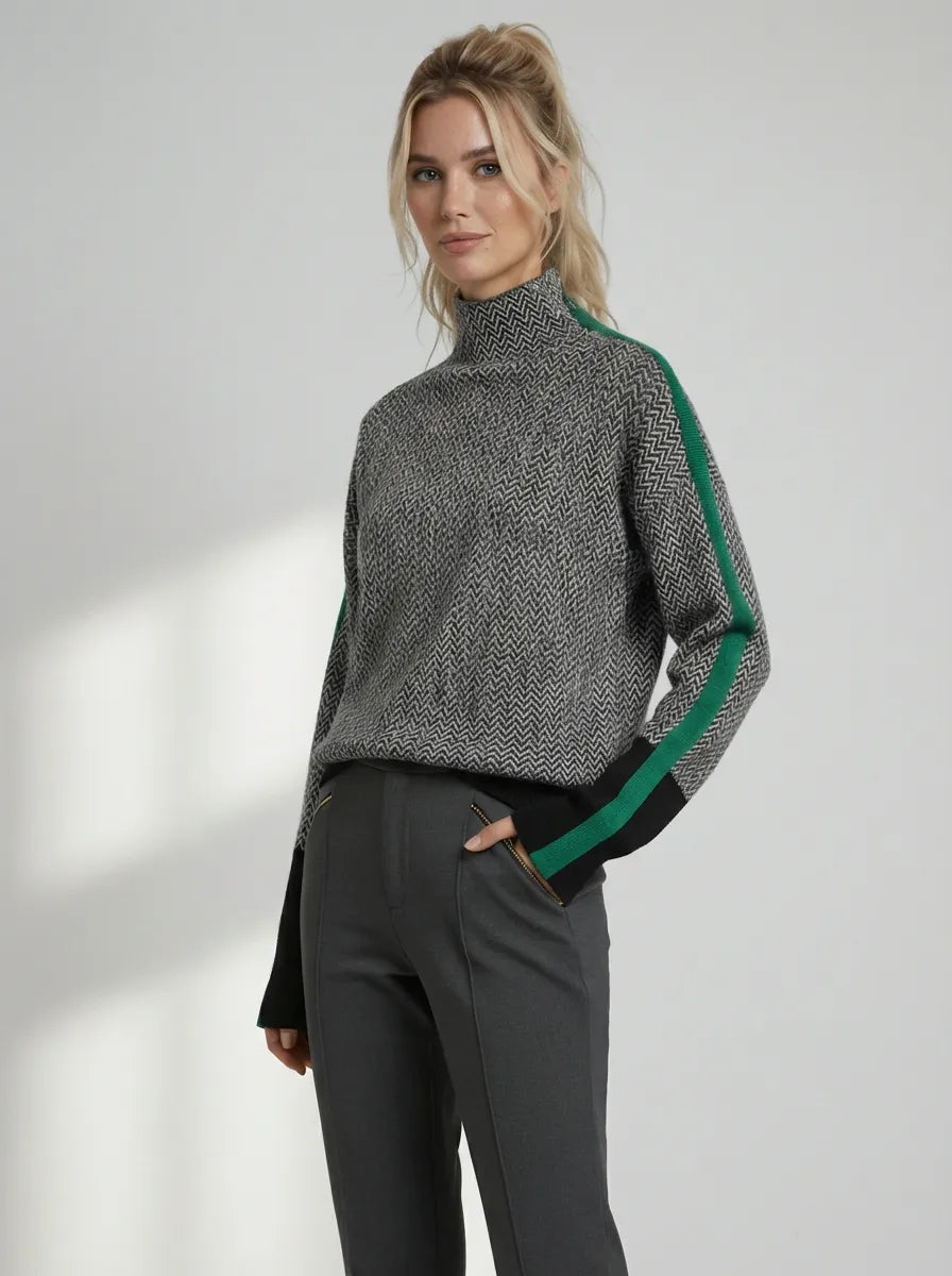 Susana™ - Jersey de cuello alto con rayas en contraste