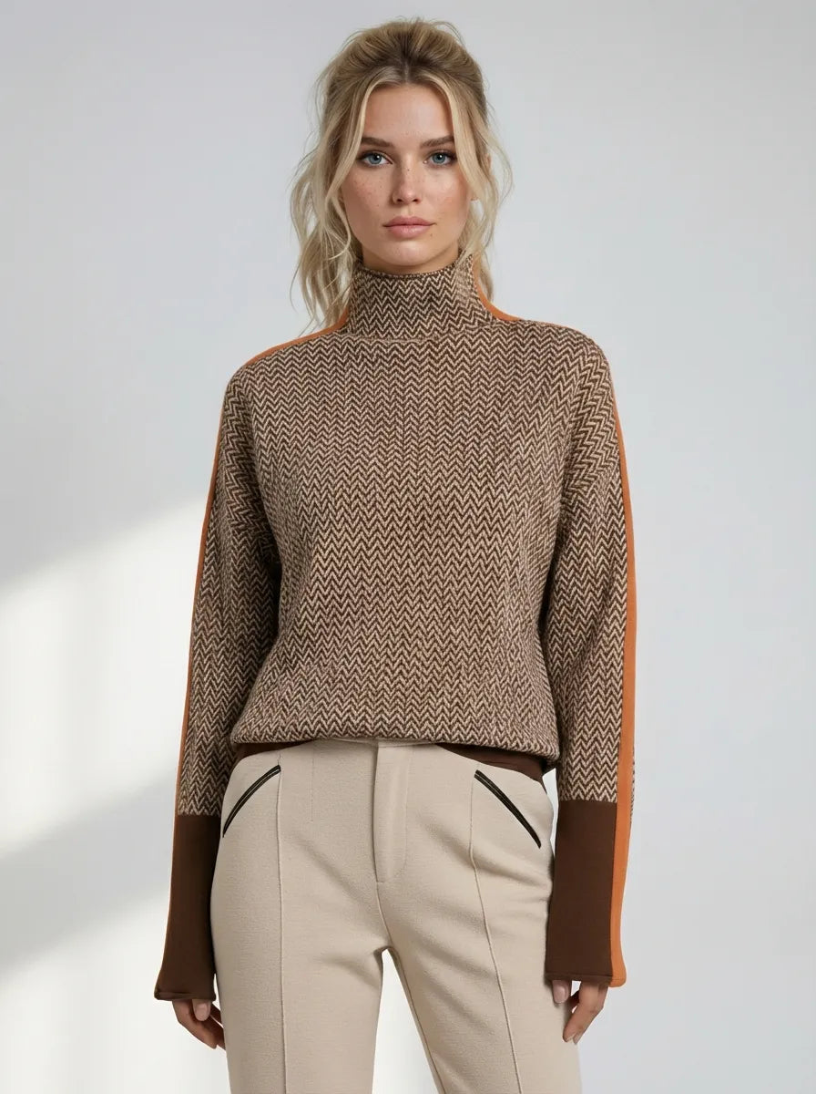 Susana™ - Jersey de cuello alto con rayas en contraste